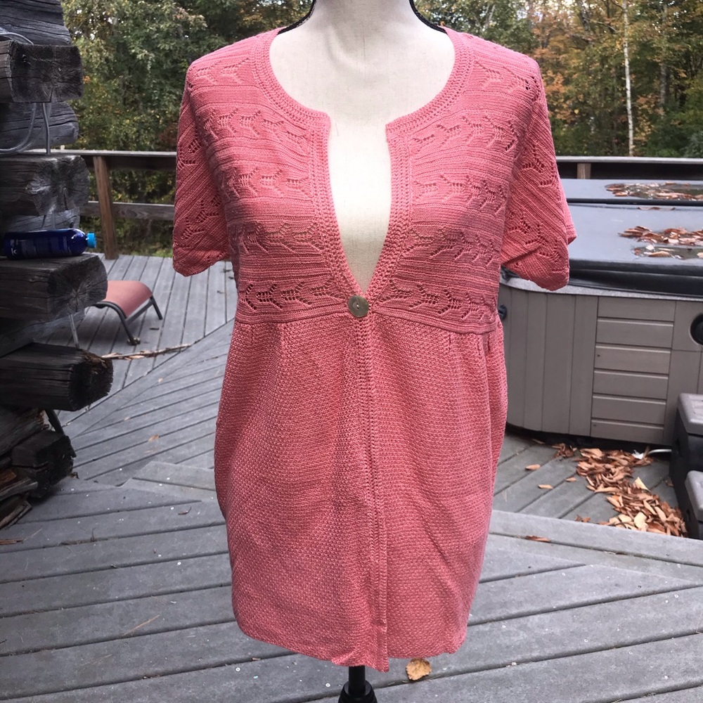 Gorgeous coral crochet one button cardigan